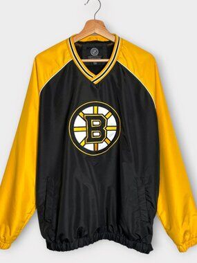Boston Bruins G-III Carl Banks Pullover Windbreaker Jacket Mens L NHL V-Neck
